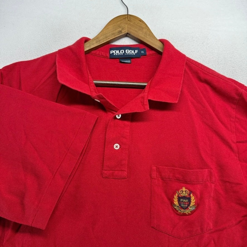 Vintage Ralph Lauren Polo Shirt Men's XL Red Golf Crest Embroidered knit 90s